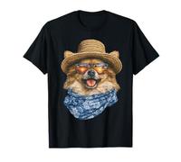 Pomerania Carina con Occhiali da Sole e Cappello di Paglia per L'Estate Maglietta