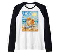 Pomerania Starry Night Dog at The Beach Opera d'Arte Maglia con Maniche Raglan