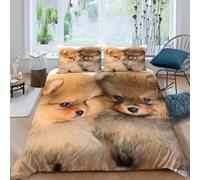 Pomeranian PuppiesSet Di Copripiumino ultra microfibra 3 pezzi motivo 3D con cerniera Cute Fluffy copripiumino con federa traspirante ultra morbido e traspirante for bambini Super king（260x220cm）