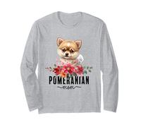 Pomeranian with Flowers Dog Mom Cute Pet Owner Lover Maglia a Manica