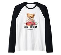 Pomeranian with Flowers Dog Mom Cute Pet Owner Lover Maglia con Maniche Raglan