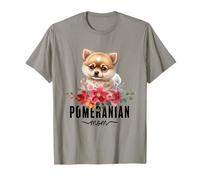 Pomeranian with Flowers Dog Mom Cute Pet Owner Lover Maglietta