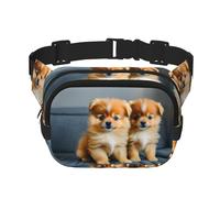 Pomeranians Cuccioli e Point Print Square Double Layer Funzionalità Marsupio Unisex Crossbody Pack Travel Workout, Nero, Taglia Unica, Nero, One Size