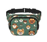 Pomeranians Pattern Print Square Waist Purse Double Layer Fanny BagTrendy Travel Waist Bag per uomini e donne, nero, taglia unica, Nero, One Size