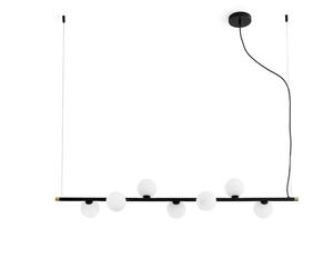 POMI' SOSPENSIONE LINEARE 7 LUCI VETRO BIANCO STRUTTURA NERO PARTICOLARI ORO ATTACCO G9