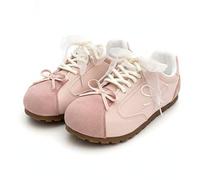 POMN Sweet Kawaii - Scarpe da ginnastica da donna, in finta pelle scamosciata, con fiocco e lacci, per un comfort estetico quotidiano, casual, primavera e autunno, Rosa, 38 EU