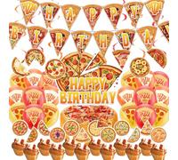 POMNUG Pizza Party Decorazioni Include Happy Birthday Banner Hanging Swirls Cake Topper Cupcake Toppers Palloncini per Pizza Birthday Party Forniture, POMNUG-AB08