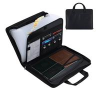 Pomodee Cartella portadocumenti a fisarmonica ignifuga, con cerniera e maniglia, organizer per documenti con tasche multiple per documenti A4, 13 tasche, nero