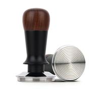 Pomodee Tamper per Caffè 53mm/54mm, Pressino Espresso Acciaio Inox (Nero) | Pressa a molla calibrata, base ondulata con manico in noce - accessorio barista per portafiltro 53mm/54mm