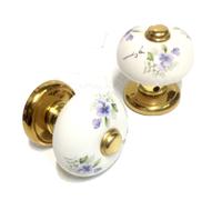 POMOLO PER PORTA PORCELLANA MANDELLI ART.604 Fin. ORO LUCIDO E PORC. CON DECORO