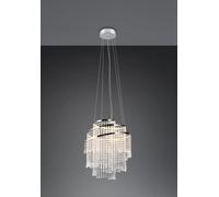 POMP SOSPENSIONE GRANDE LED 38W 5500lm, 2700 - 6500K METALLO CROMATO E PENDENTI CON TELECOMANDO MULTIFUNZIONE D. 48CM DIMMERABILE