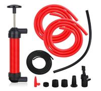 Pompa a Sifone Manuale Multiuso 3-in-1 - Kit Travaso Liquidi per Benzina, Diesel e Olio - Gonfiatore Manuale con Tubi Flessibili e Ugelli - Ideale per Auto, Moto, Barca e Giardinaggio - Rosso/Nero
