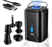 Pompa ad aria elettrica con lampada da campeggio a LED, mini pompa a batteria con 5 ugelli e USB-C | fino a 15 applicazioni o 18 minuti di autonomia | Per materasso ad aria, anello di nuoto, sacchetti