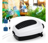 Pompa ad aria per acquario, 3,5 W, regolabile, pompa di ossigeno silenziosa, 2 fori d'aria, pompa ad aria per acquario con pietre d'aria e valvole di ritegno, pompa ad ossigeno per acquari idroponici