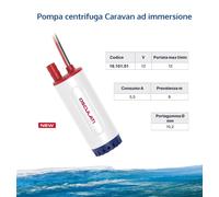 POMPA CENTRIFUGA CARAVAN AD IMMERSIONE A 12 VOLT PORTATA 12 L / min ACQUA SALATA