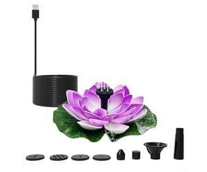 Pompa decorativa a fontana di loto, alimentata tramite USB, flusso d'acqua silenzioso, per vaschetta per uccelli da giardino, stagno, robusta decorazione per esterni, rosa (viola)