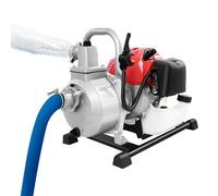 Pompa dell'acqua a benzina, 6,5 CV, 1,25 KW, motore a 2 tempi, portata 10 m³/h, portatile con attacco da 2 pollici, serbatoio del carburante da 1 l, pompa ad alta pressione per acqua sporca, giardino