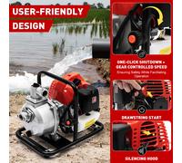 Pompa dell'acqua a benzina Pompa della spazzatura portatile per motore a benzina a 2 tempi Sollevamento da 20 m Potente pompa di trasferimento dell'acqua del motore Aspirazione da 26,25 piedi