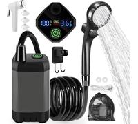 Pompa doccia portatile 6000 7800 9000 mAh con display a LED per lo stato di alimentazione e il monitoraggio della temperatura dell'acqua Funzionamento silenzioso del motore (ugello nero 6000 mA)