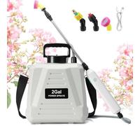 Pompa Irroratrice a Batteria 8L, 2000 mAh Spruzzatore 3 ugelli nebulizzatori, Nebulizzatore Piante con Manico Ricaricabile USB e Bacchetta Retrattile,per Giardino Cortile Prato (Bianco)
