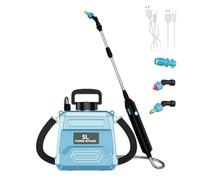 Pompa Irroratrice a Batteria, Nebulizzatore a Batteria 5L con 2 Tipi di Ugelli, Bacchetta Telescopica, Tracolla Regolabile, per Cortile, Prato e Giardino