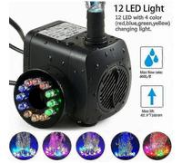 Pompa per fontana da 15 W e 800 l/h con 12 LED per laghetto, giardino e giochi d'acqua.