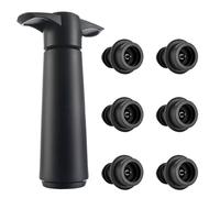 Pompa per Vino Con 6 Tappi Sottovuoto - Protezione, Riutilizzabile, Salvataggio e Strumento per la Conservazione del Vino (Nero)