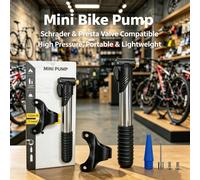 Pompa portatile mini per bicicletta 120PSI - Compatibile con valvole Schrader & Presta, Gonfiatore per pneumatici in lega di alluminio telescopico, Pompa ad aria manuale ad alta pressione con supporto