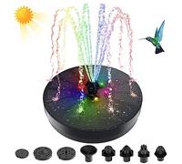 Pompa solare per fontana, fontana d'acqua solare da 3 W, con 8 tipi di ugelli e 7 luci LED colorate, pompa galleggiante a energia solare, per abbeveratoio per uccelli, acquario, stagno, piscina,