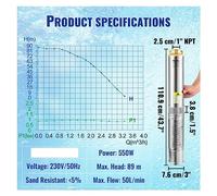 Pompa sommergibile for pozzi profondi Pompa idraulica in acciaio inossidabile 370 W / 550 W / 750 W / 1100 W Elevata portata ad alta portata Estrazione dell'acqua(550W Pressure Switch)