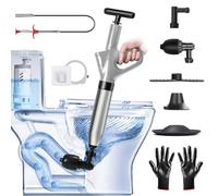 Pompa Stura scarichi a Pressione Stantuffo per WC Sturalavandini a Pressione Sturatubi ad Aria Compressa 4 in 1 Stura WC per Disintasare WC/Lavello/Doccia/Lavandini/Scarico(Grigio)