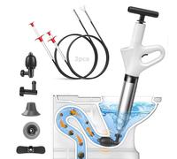 Pompa Stura Scarichi a Pressione, Stura WC con Barometro, Stura Lavandini e Scarichi con 3 Teste di Pistone e Gonfiatore, Sonda Sturatubi per WC, Lavandino, Vasca da Bagno