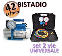 Pompa vuoto bistadio 42 Lt + set manometrico 2 VIE universale