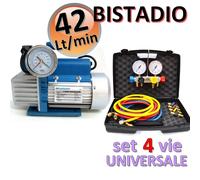 Pompa vuoto bistadio 42 Lt + set manometrico 4 VIE universale