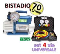 Pompa vuoto bistadio 70 Lt omologata R32 + set manometrico 4 VIE universale