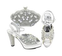 Pompe di lusso per le donne Peep-Toe pompe Hollow Out Design Bag e scarpe Set per festa di nozze, Argento, 42.5 EU