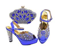Pompe di lusso per le donne Peep-Toe pompe Hollow Out Design Bag e scarpe Set per festa di nozze, Blu, 43 EU