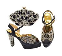 Pompe di lusso per le donne Peep-Toe pompe Hollow Out Design Bag e scarpe Set per festa di nozze, Nero , 41.5 EU