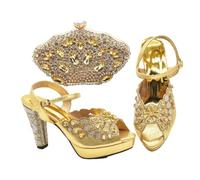 Pompe di lusso per le donne Peep-Toe pompe Hollow Out Design Bag e scarpe Set per festa di nozze, Oro, 41.5 EU