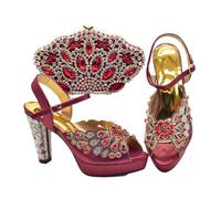 Pompe di lusso per le donne Peep-Toe pompe Hollow Out Design Bag e scarpe Set per festa di nozze, vino, 42 EU
