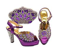 Pompe di lusso per le donne Peep-Toe pompe Hollow Out Design Bag e scarpe Set per festa di nozze, Viola, 40.5 EU