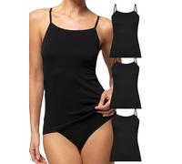 Pompea 3 Pezzi Canotta Donna in Microfibra con Spalline Strette, Canottiera Senza Cuciture Elasticizzata Colore Nero