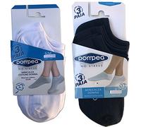 pompea. 6 paia calzini fantasmini invisibili fresco cotone,modello unisex, vari assortimenti. (35/38, 3 blu + 3 bianco)