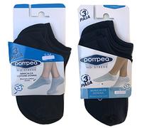 pompea. 6 paia calzini fantasmini invisibili fresco cotone,modello unisex, vari assortimenti. (35/38, 3 nero + 3 blu)