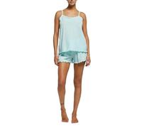 POMPEA Pigiama Donna Brigida in Jersey di Cotone, Pigiama Corto con Canotta e Pantaloncino a Tinta Unita con Coulisse in Raso (Tg. S - Azzurro)