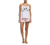 POMPEA Pigiama Donna Panda in Jersey di Cotone, Pigiama Corto Canotta con Stampa Effetto Glitter e Pantaloncino a Tinta Unita (Tg. M - Bianco)
