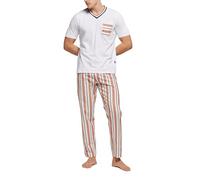 POMPEA Pigiama Uomo Davide in Cotone, Pigiama Lungo T-Shirt Scollo a V con Taschino e Pantalone in Tela Fantasia a Righe