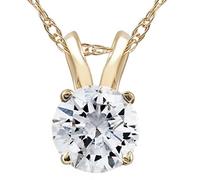 Pompei Collana con ciondolo solitario con diamante da 1/2 ct in oro bianco o giallo 14k, 18", Oro Giallo, Diamante