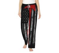 Pompiere Axe Red Line Bandiera Stampa Flanella Pantaloni Pigiama con Tasche Caldo Sonno Lounge Pantaloni Pigiama Pj Bottoms Sleepwear, Nero , XXL
