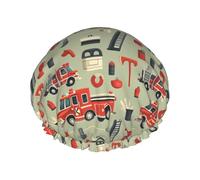 Pompiere camion ascensore strumenti stampa cuffie da doccia per le donne, riutilizzabile doppio strato elastico fascia lunga capelli bagno tappi per doccia